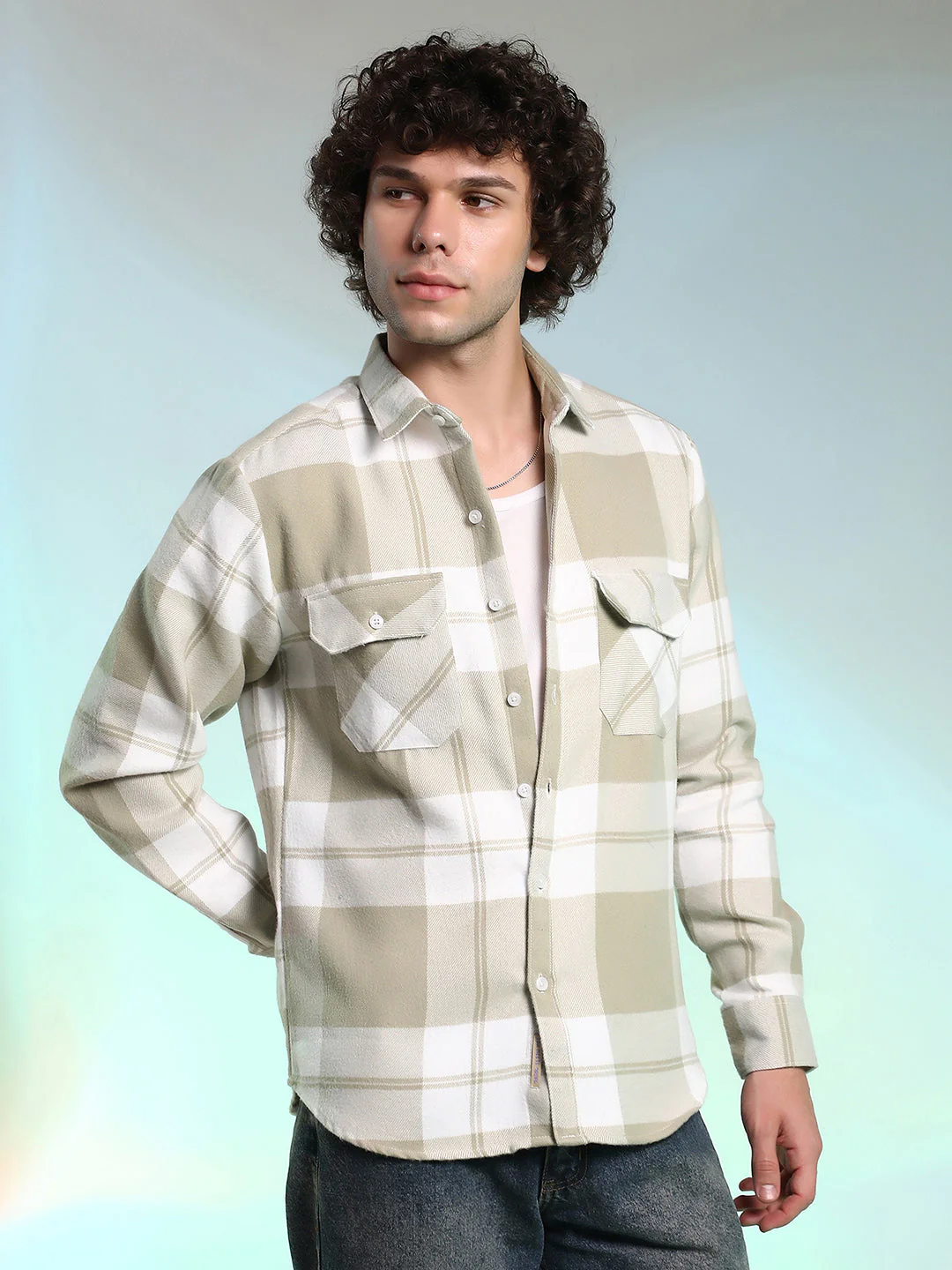Beige Plaid Cotton Shirt With Full Sleeves - Image 3