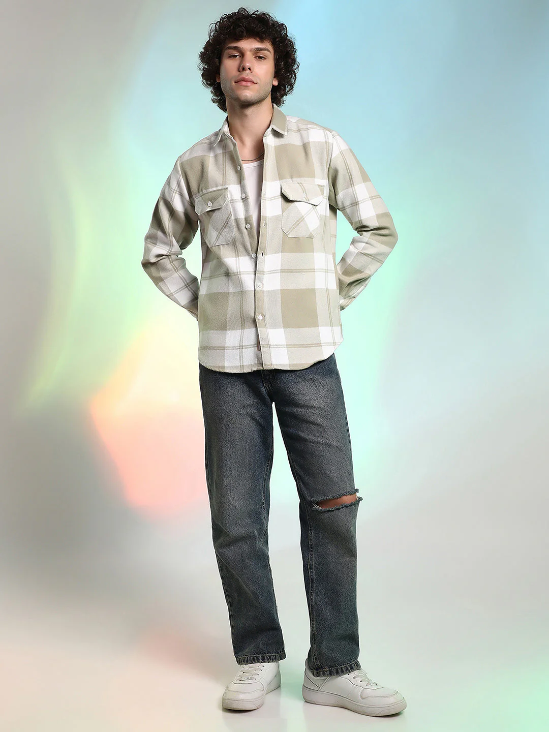 Beige Plaid Cotton Shirt With Full Sleeves - Image 5