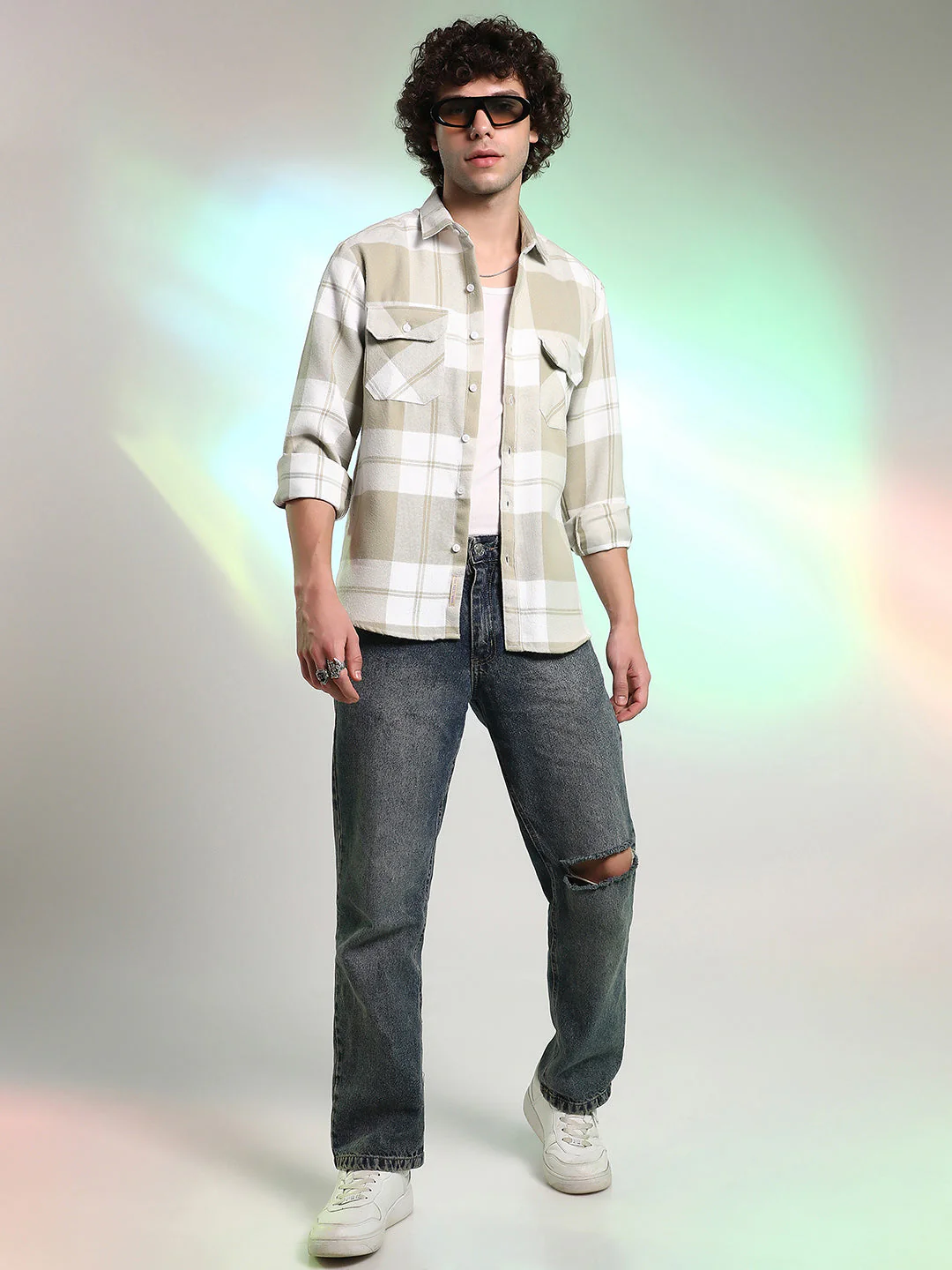 Beige Plaid Cotton Shirt With Full Sleeves - Image 6