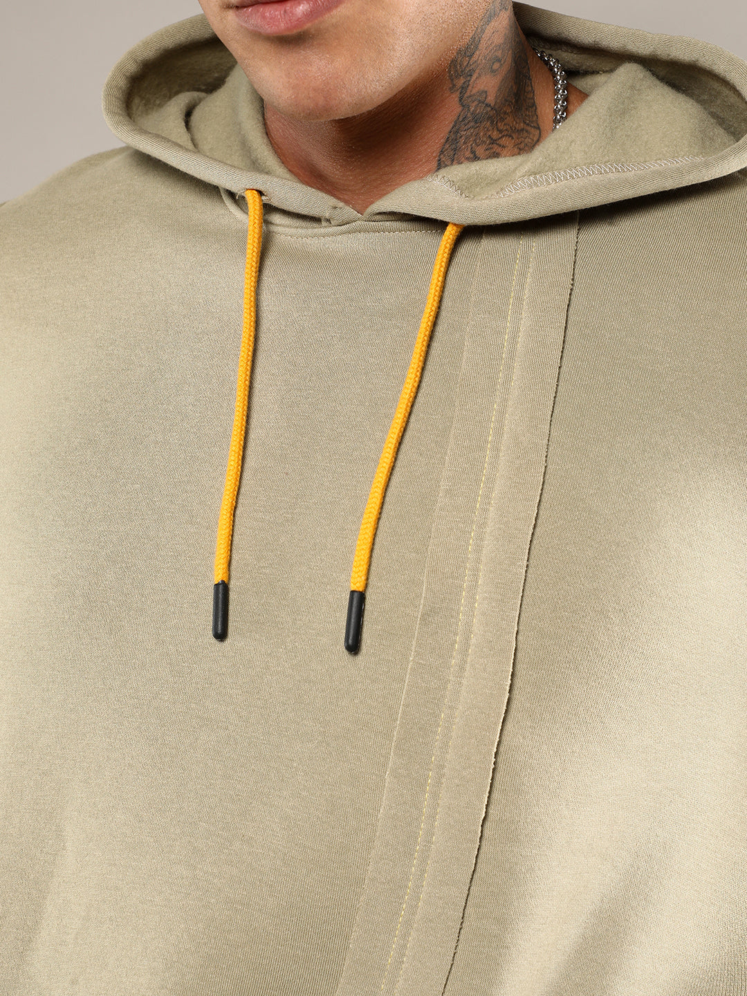 Pullover Hoodie With Contrast Striped Sleeve - Image 7