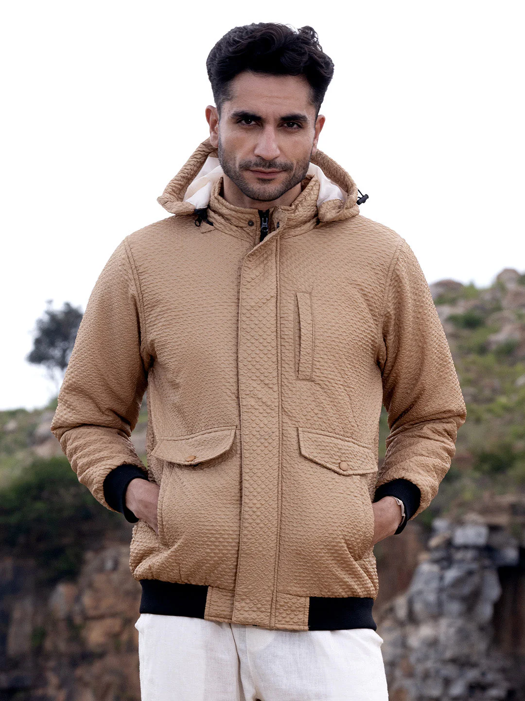 Self-Design Diamond Puffer Jacket With Fleece Hood - Image 2