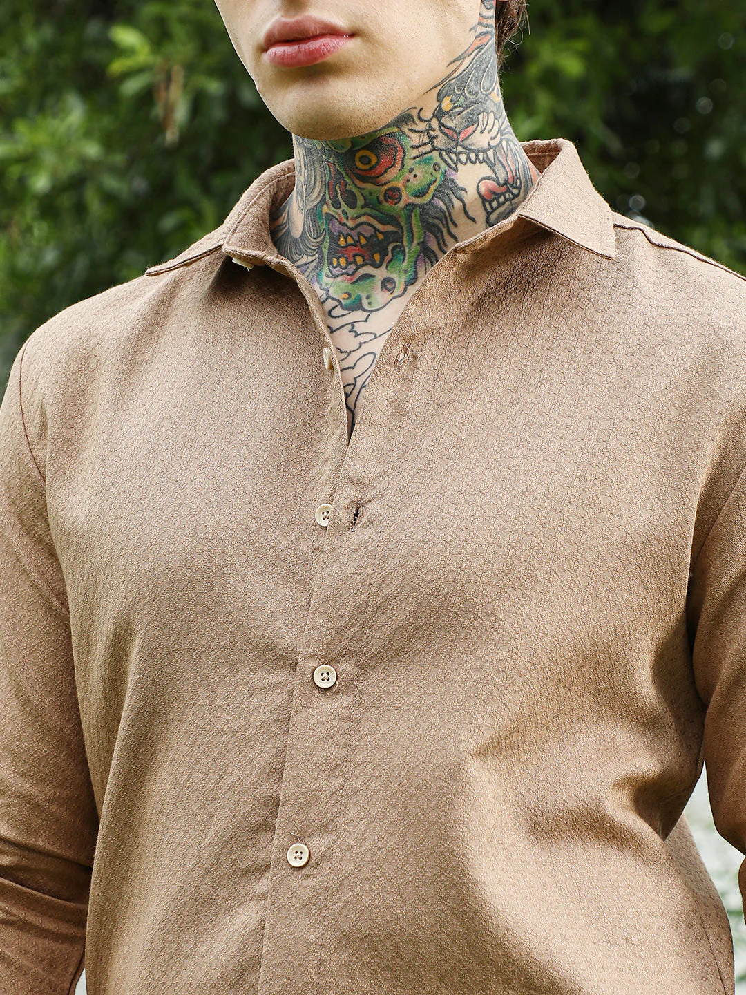 Beige Textured Cotton Blend Full Sleeve Shirt - Image 7