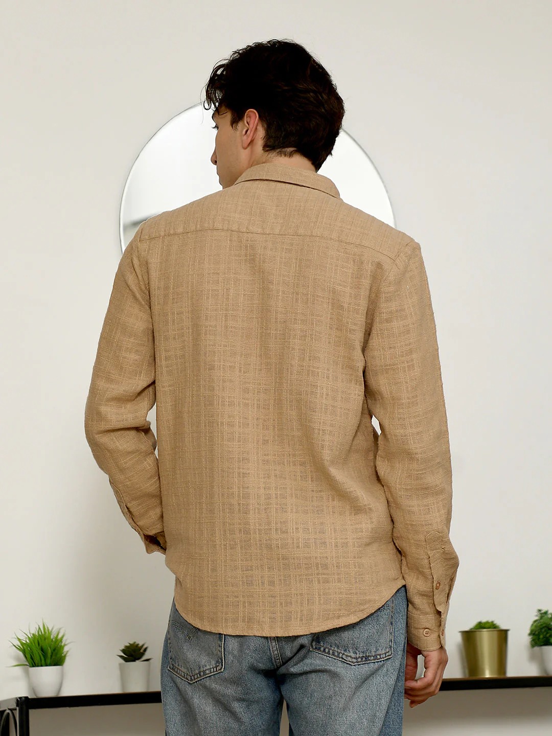 Beige Textured Full Sleeve Shirt - Image 4