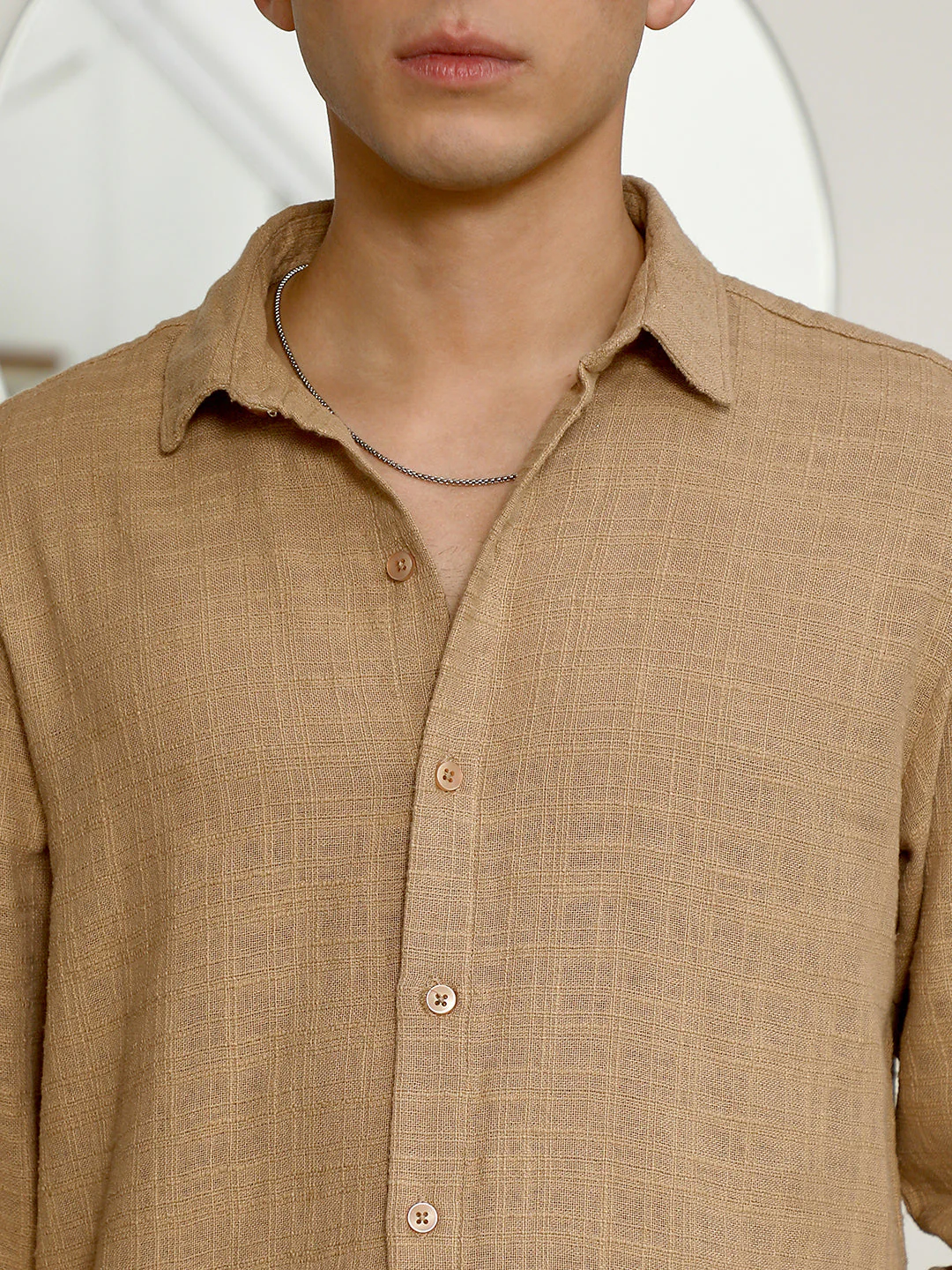 Beige Textured Full Sleeve Shirt - Image 7