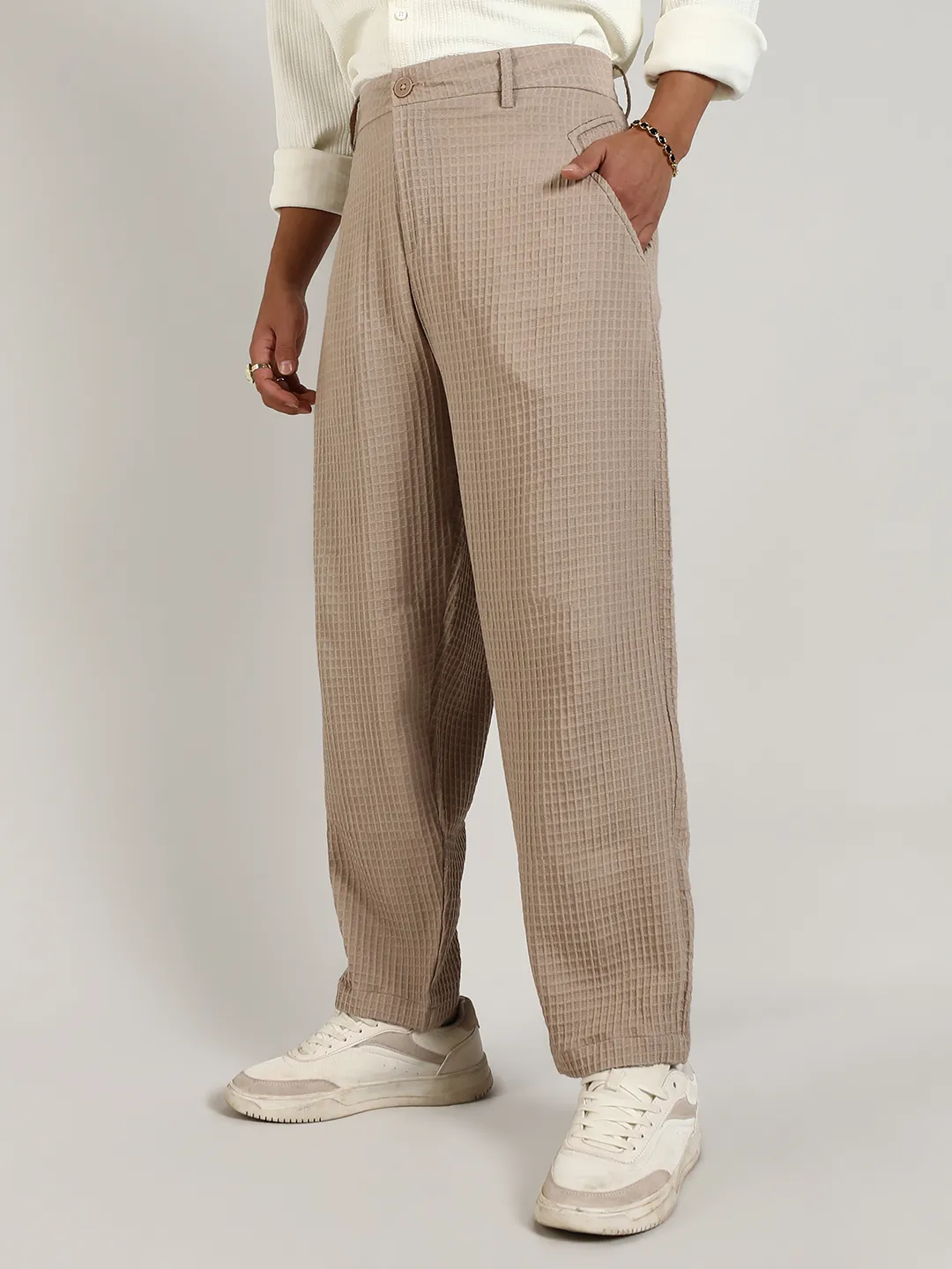 Lightweight - Textured Graph Check Trousers - Image 3