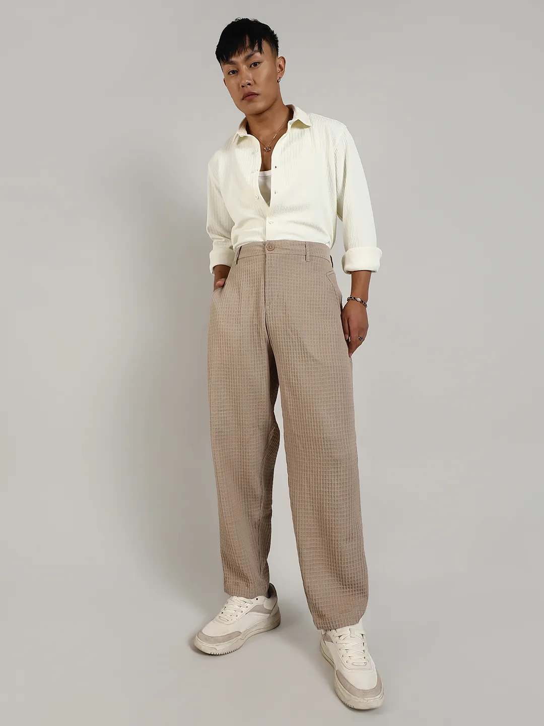 Lightweight - Textured Graph Check Trousers - Image 5