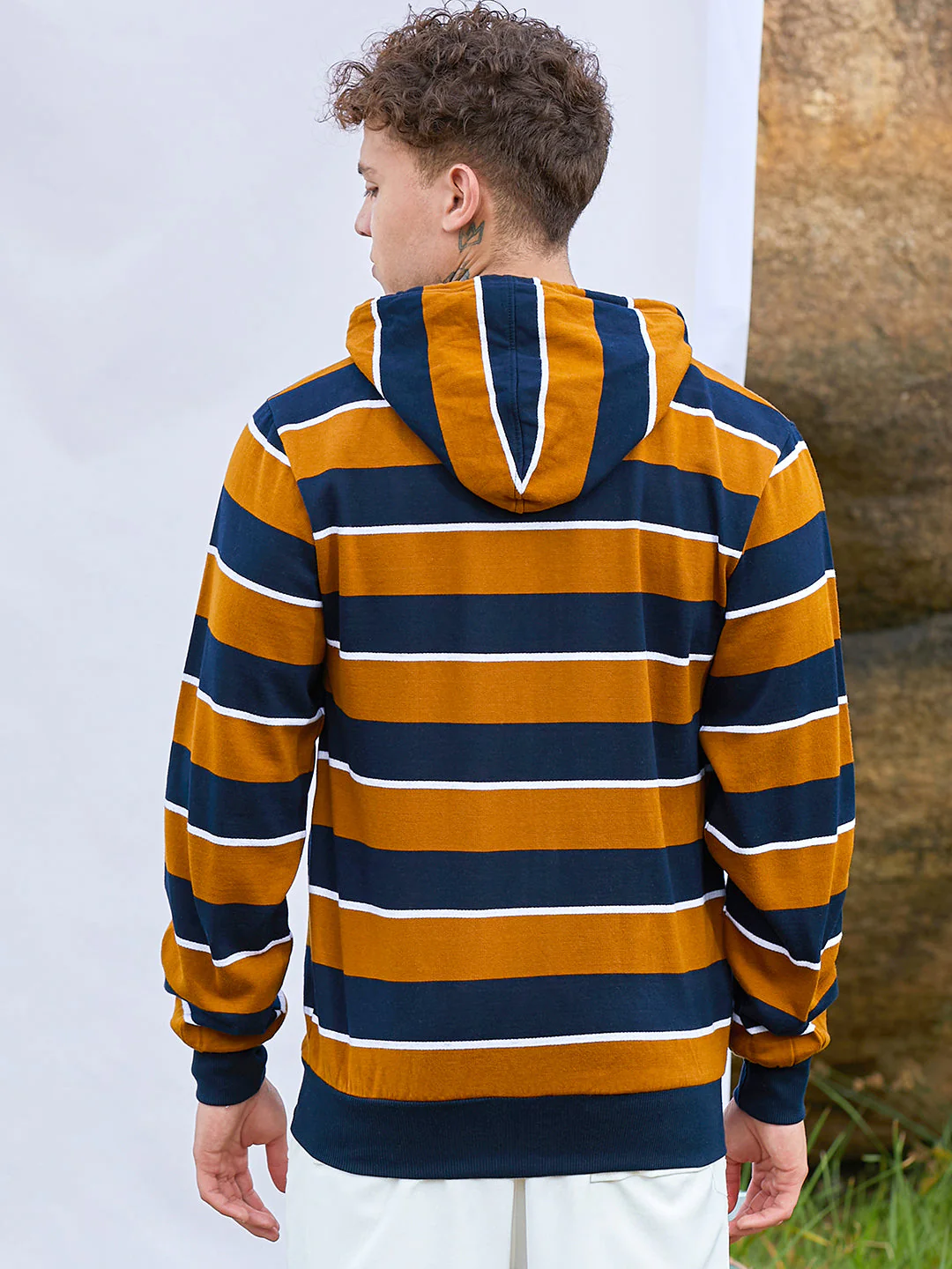 Men's Horizontal Striped Zip-Front Hoodie - Image 4