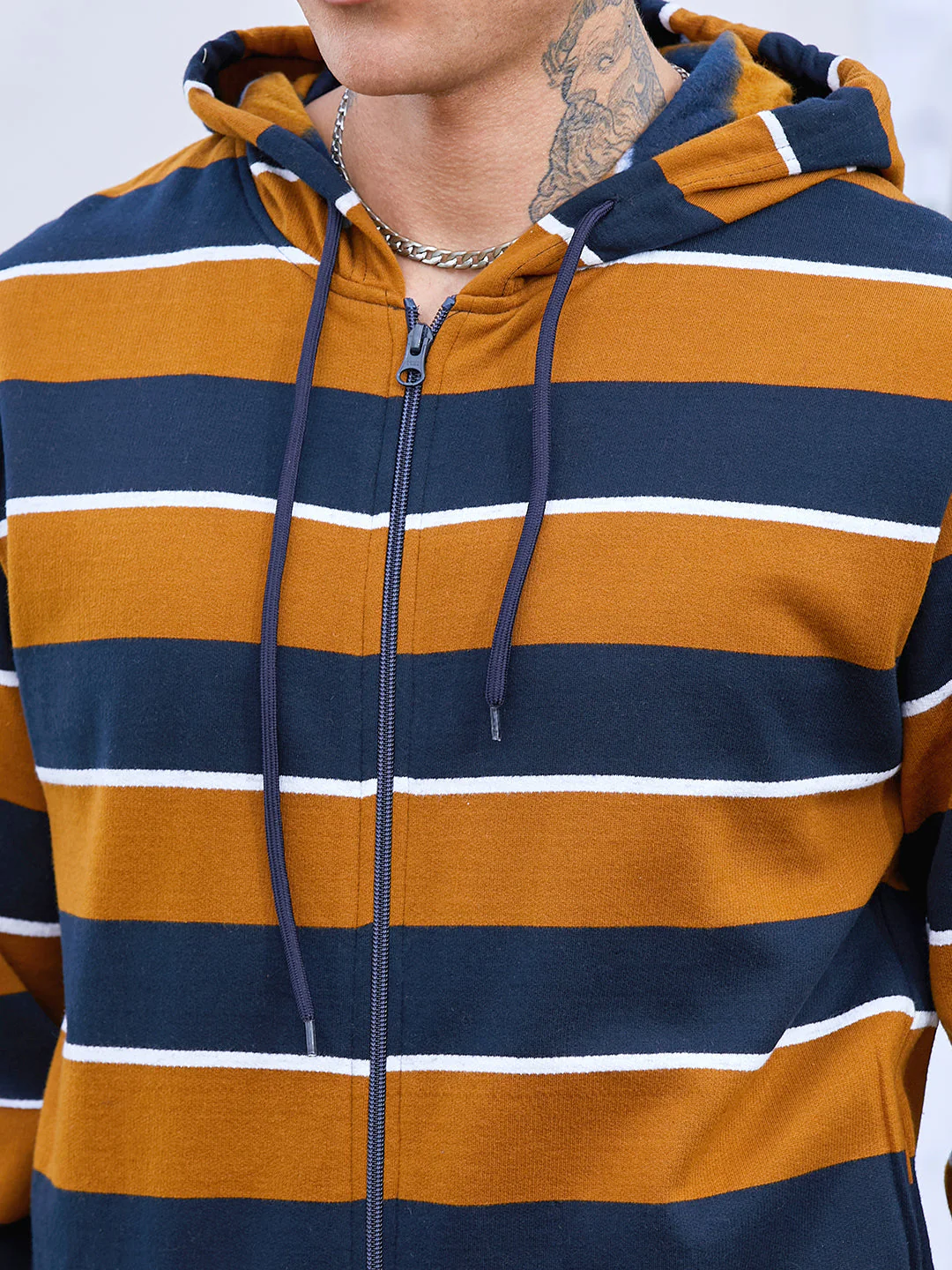 Men's Horizontal Striped Zip-Front Hoodie - Image 7