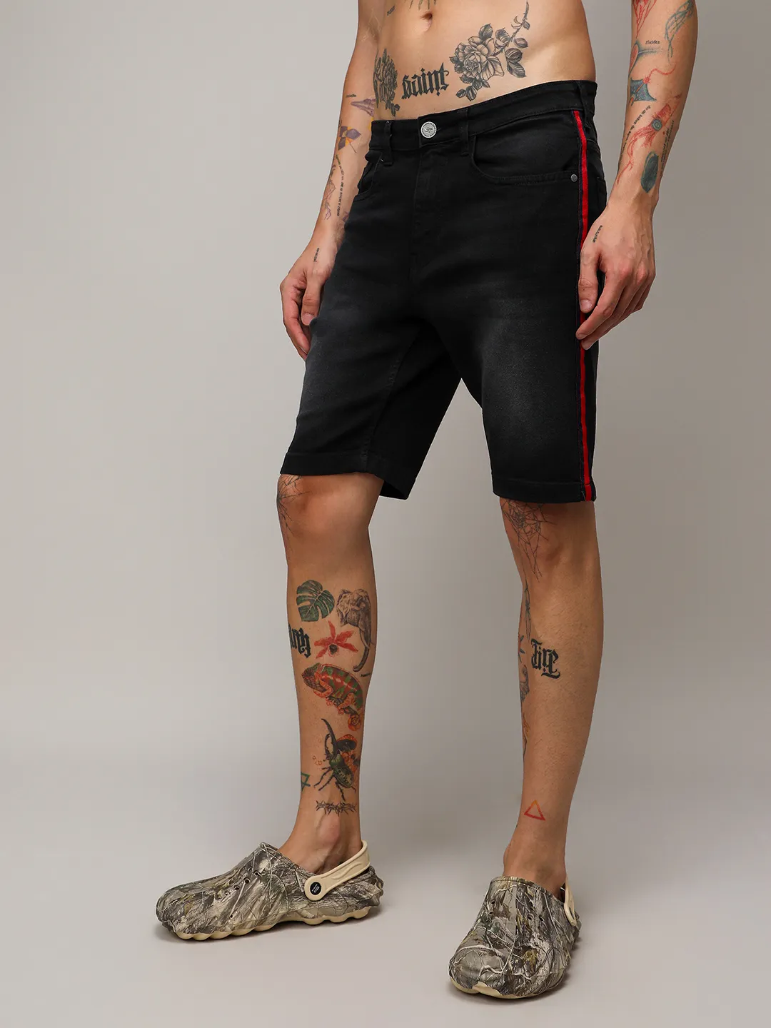 Contrast Side-Striped Denim Shorts - Image 3