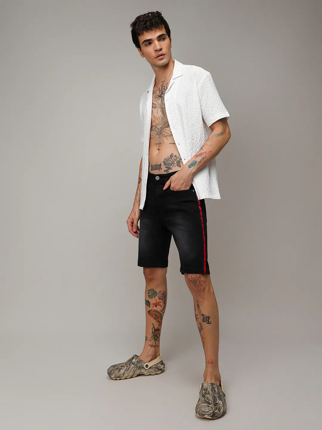 Contrast Side-Striped Denim Shorts - Image 5
