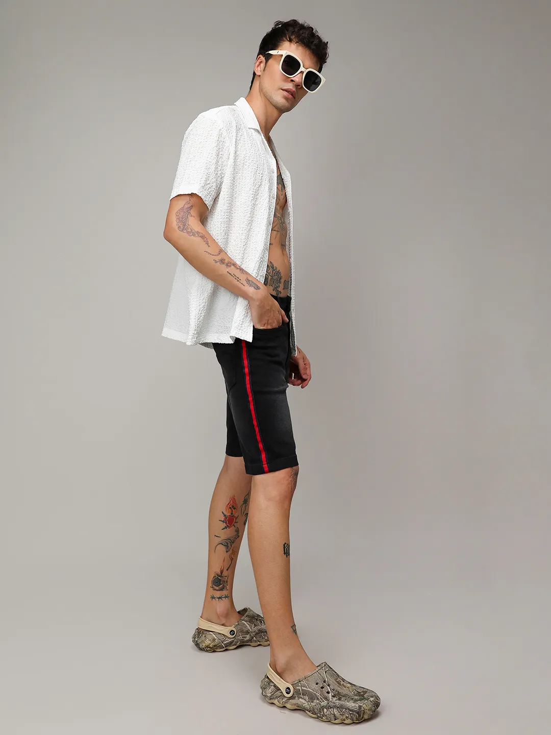 Contrast Side-Striped Denim Shorts - Image 6
