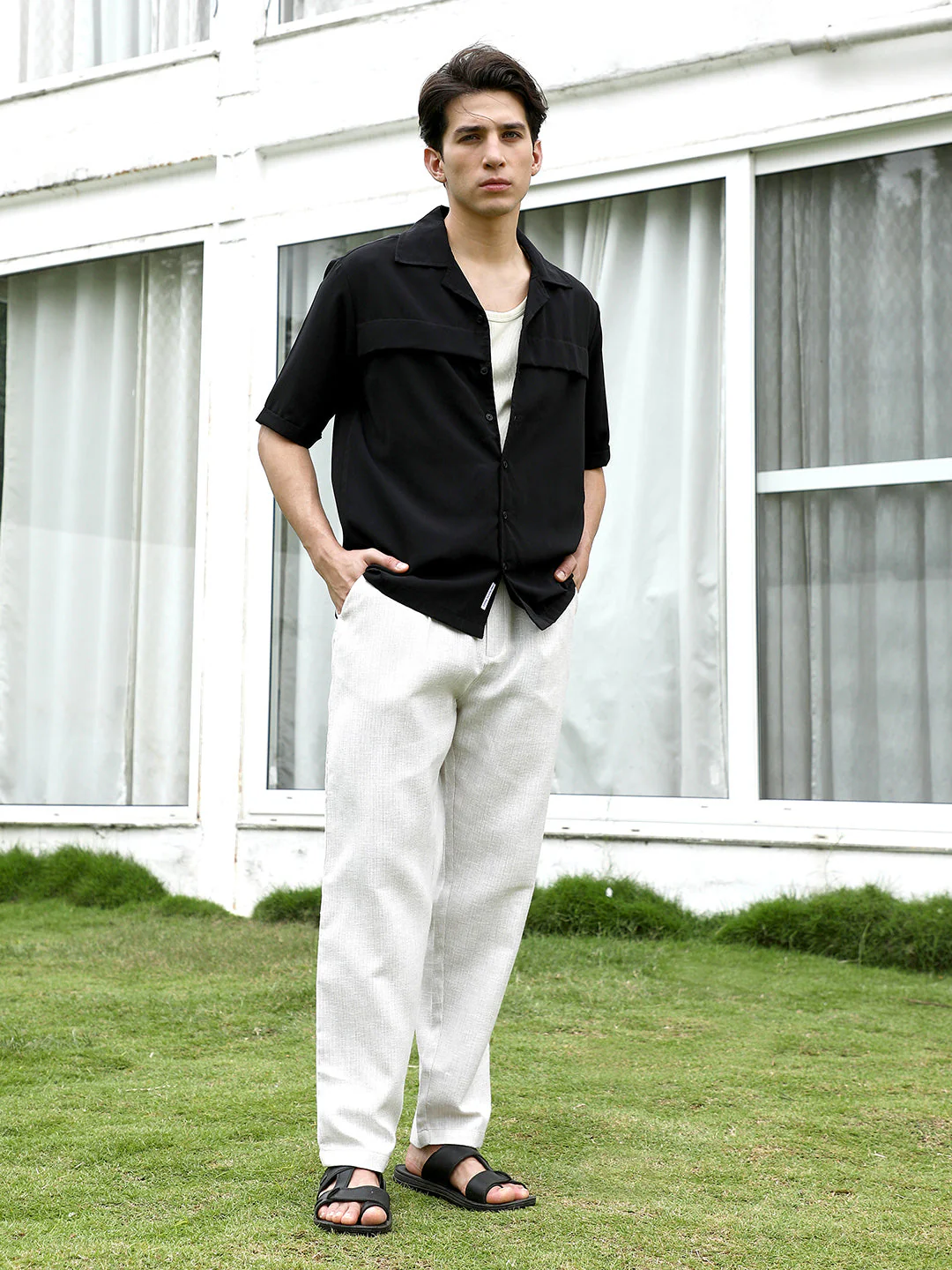 Black Cuban Collar Short Sleeve Shirt - Image 4