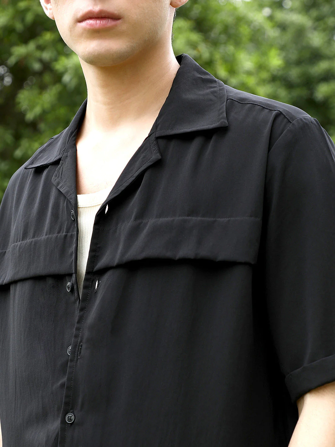 Black Cuban Collar Short Sleeve Shirt - Image 6