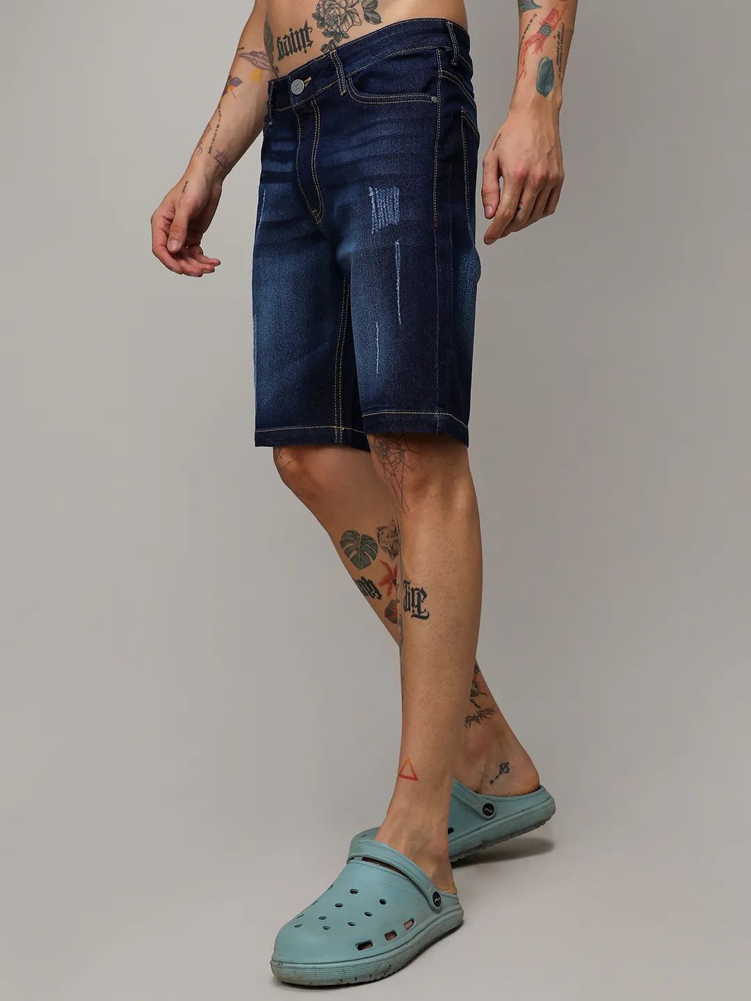 Distressed Rolled Hem Denim Shorts - Image 3
