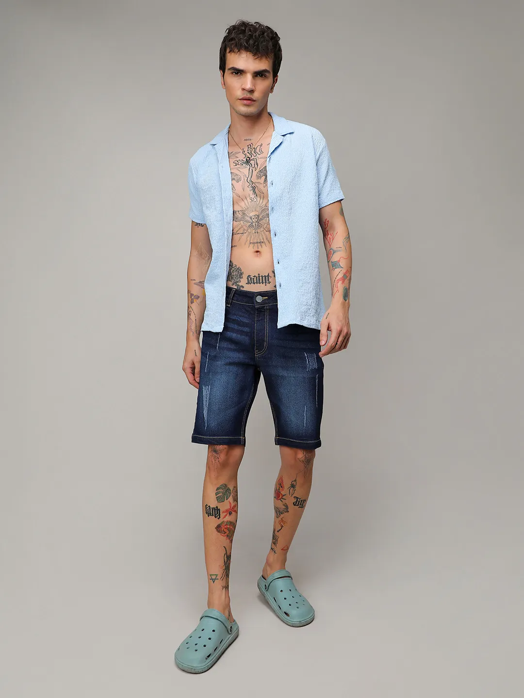 Distressed Rolled Hem Denim Shorts - Image 5