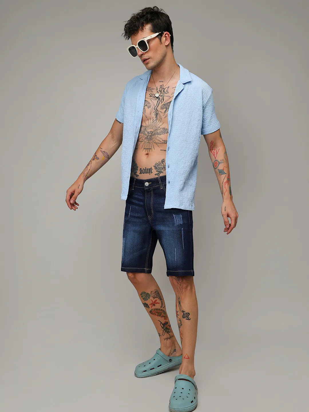 Distressed Rolled Hem Denim Shorts - Image 6