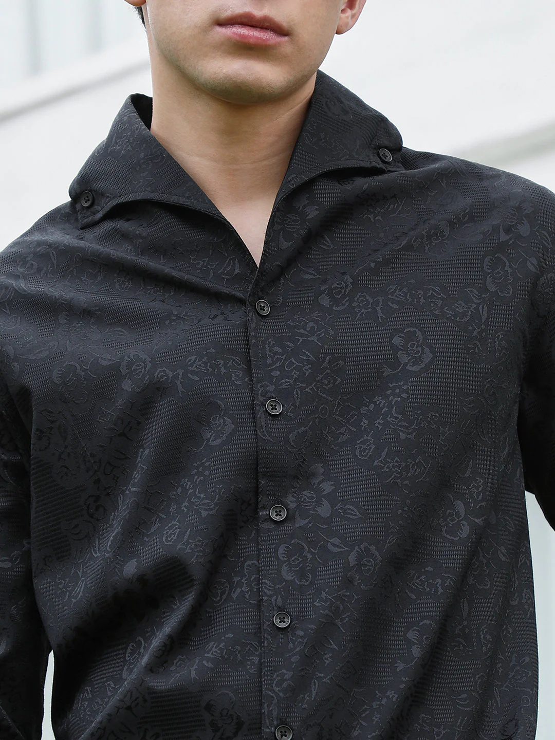 Black Floral Self Design Full Sleeve Shirt - Image 7
