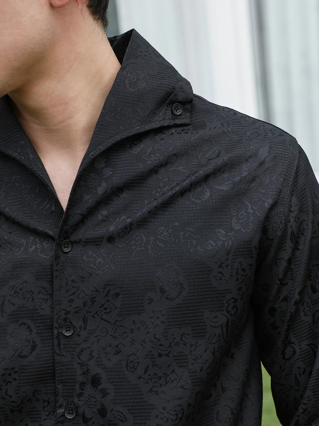 Black Floral Self Design Full Sleeve Shirt - Image 8