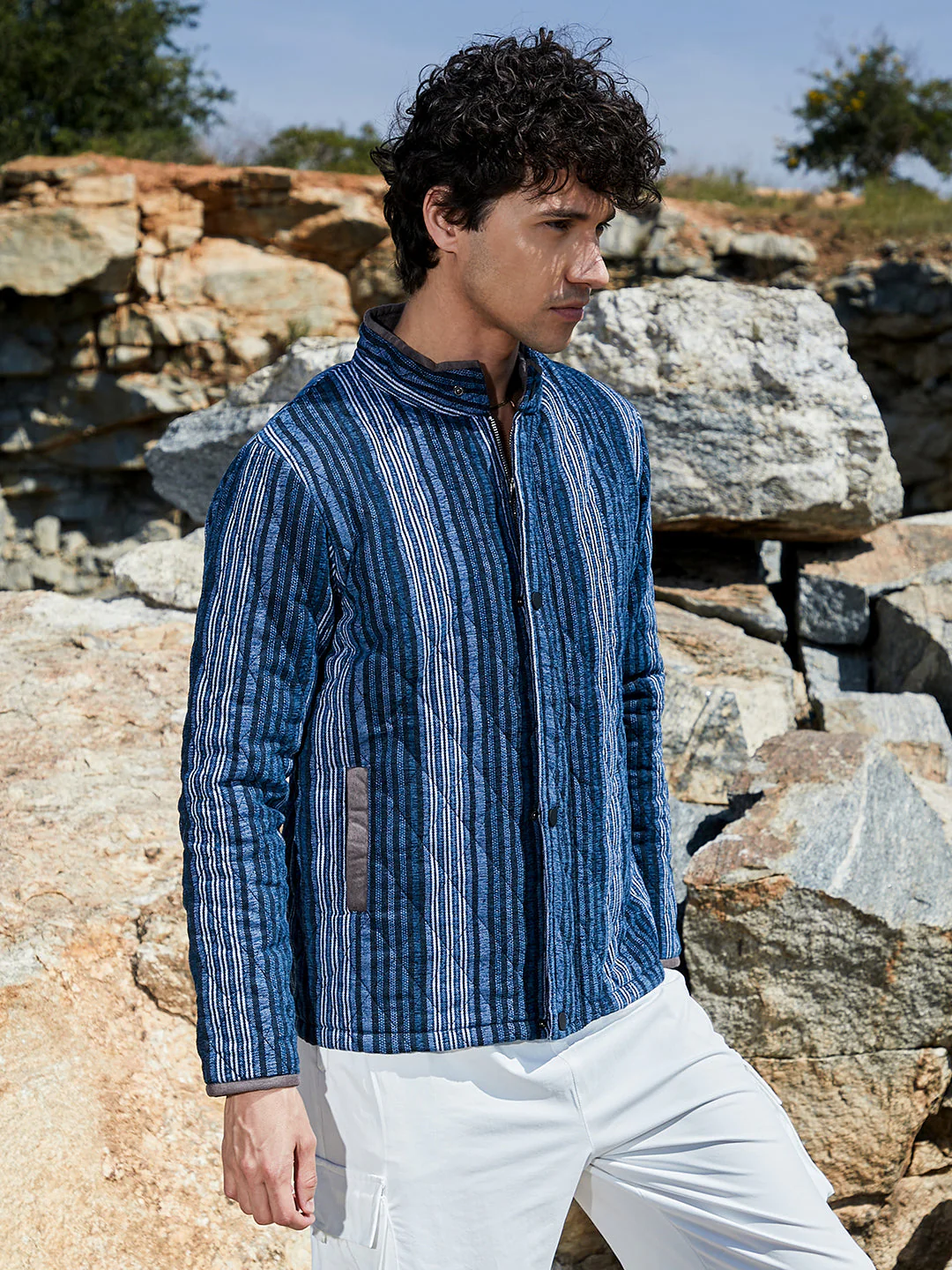 Striped Quilted Bomber Jacket - Image 3