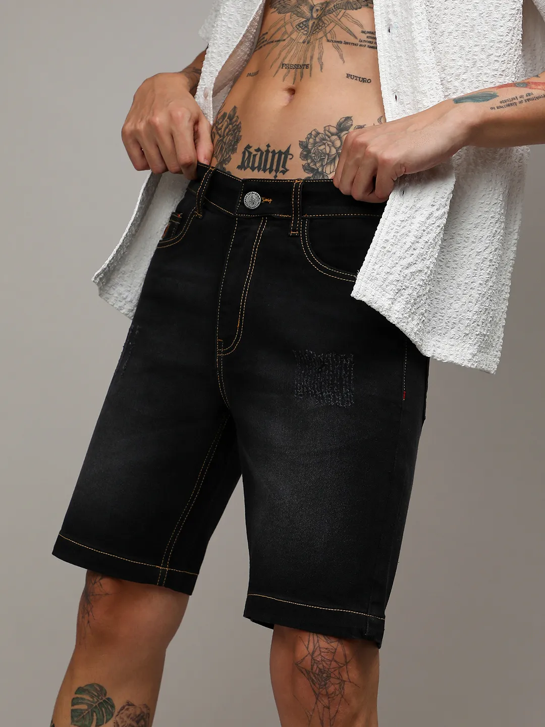 Solid Denim Shorts