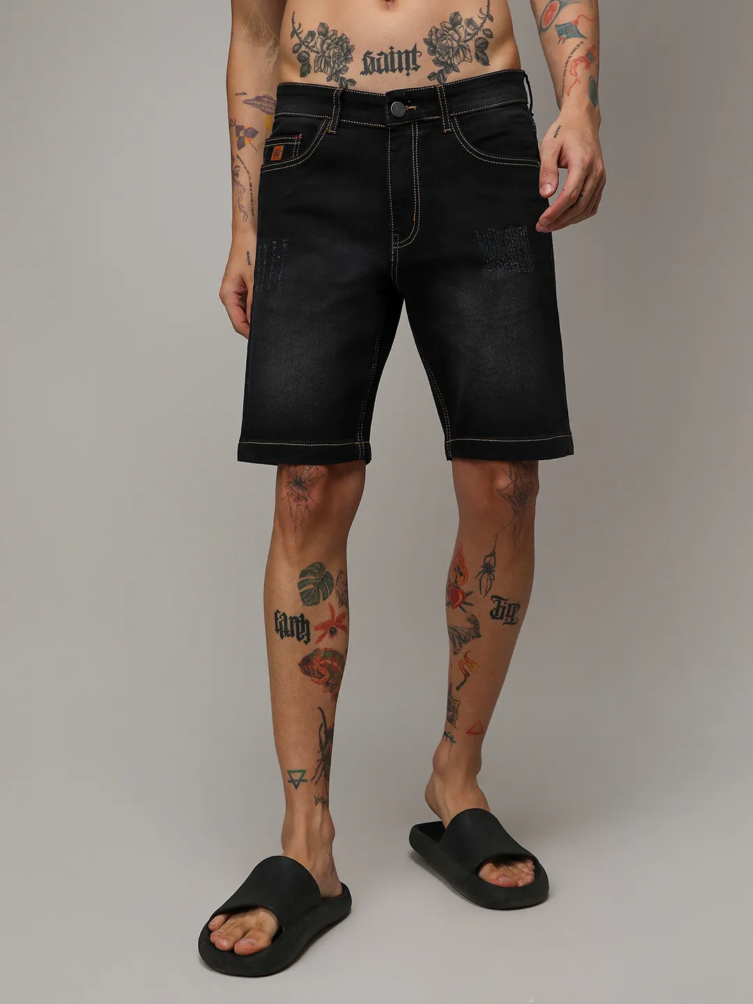 Solid Denim Shorts - Image 2