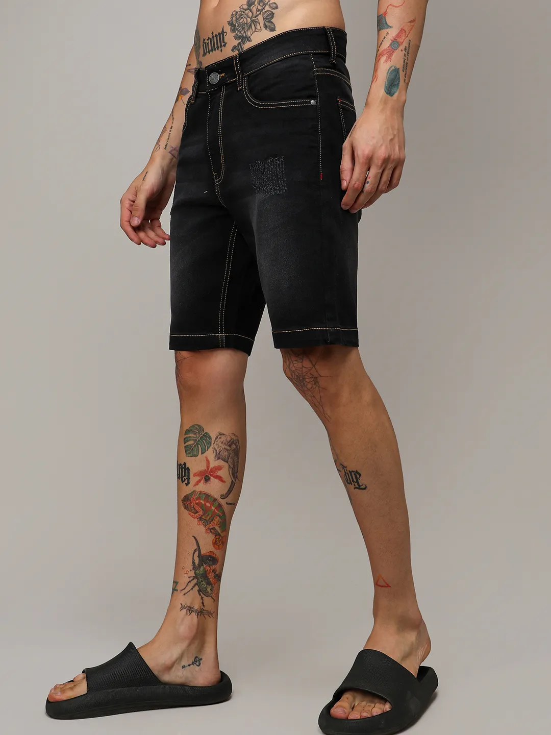 Solid Denim Shorts - Image 3