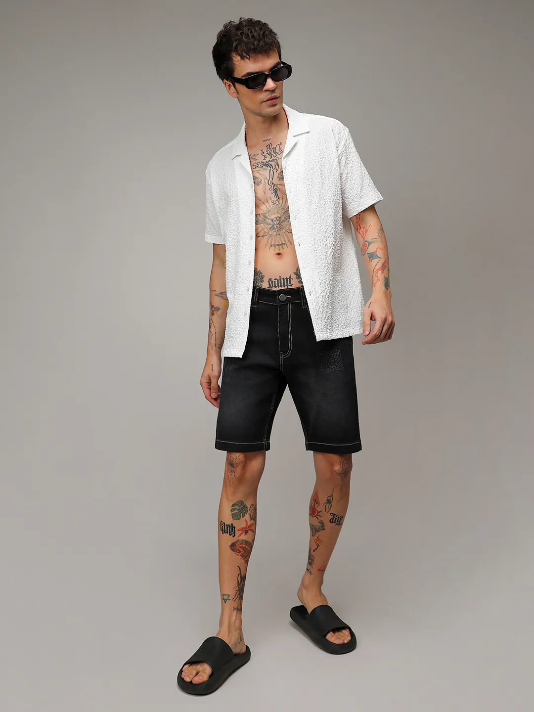 Solid Denim Shorts - Image 6