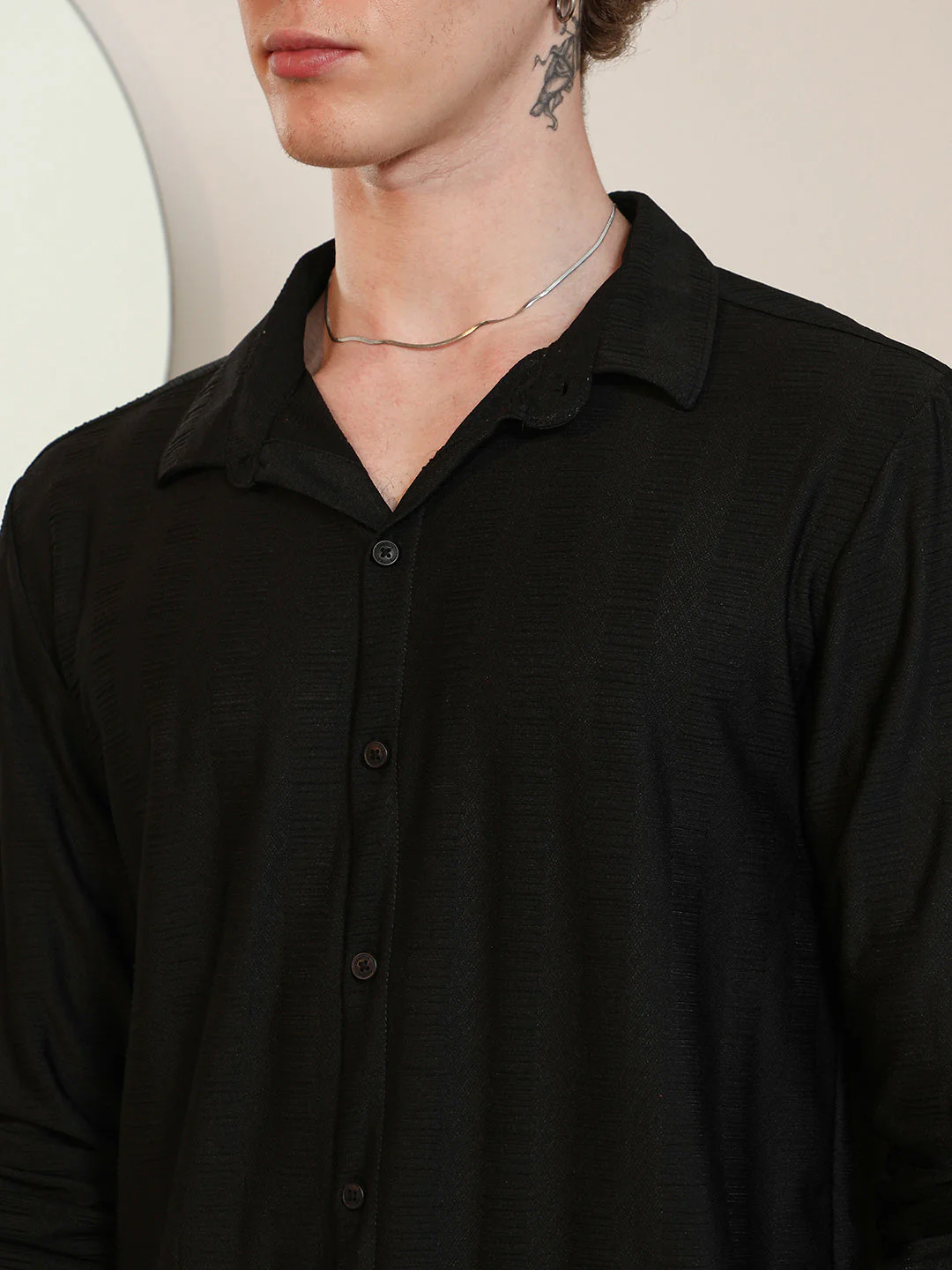 Black Tailored Fit Spread Collar Full Sleeve Shirt - Image 7