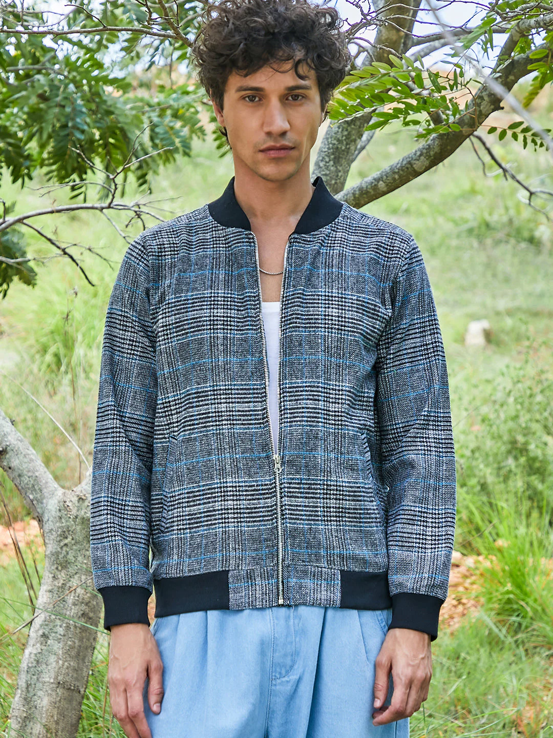 Tartan Plaid Jacket With Ribbed Hem - Image 2