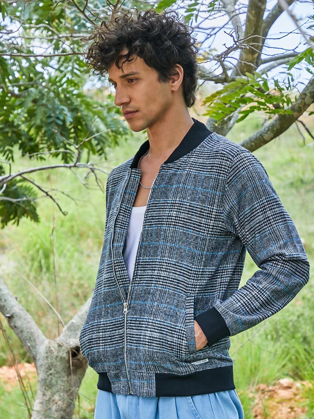 Tartan Plaid Jacket With Ribbed Hem - Image 3