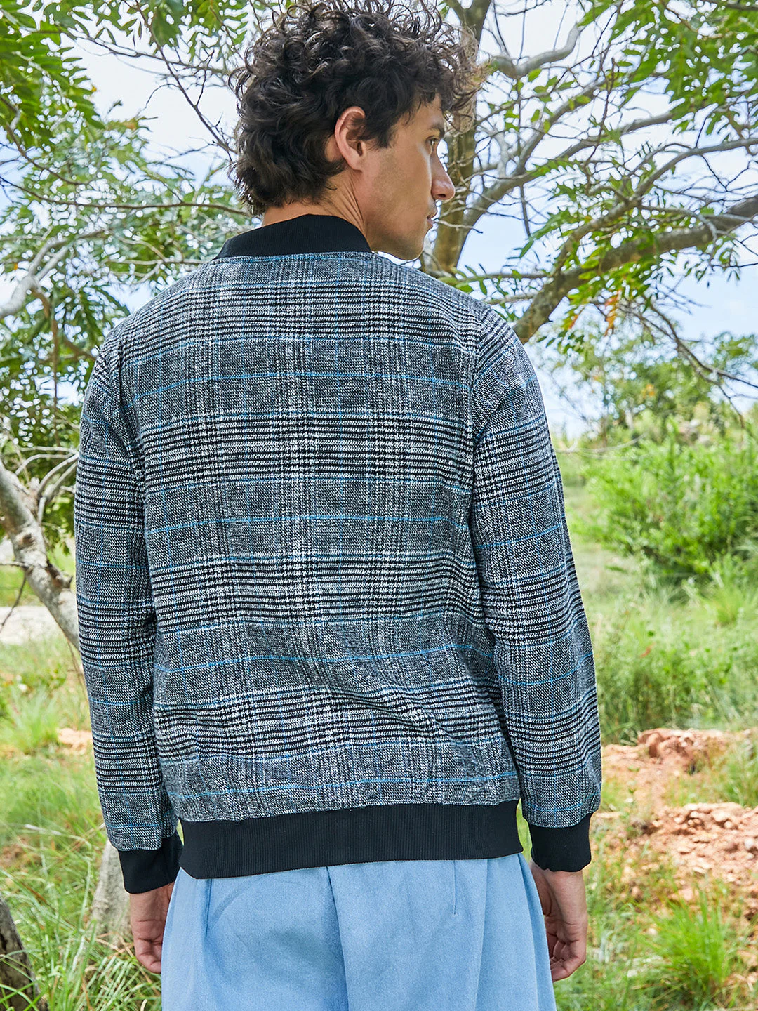 Tartan Plaid Jacket With Ribbed Hem - Image 4