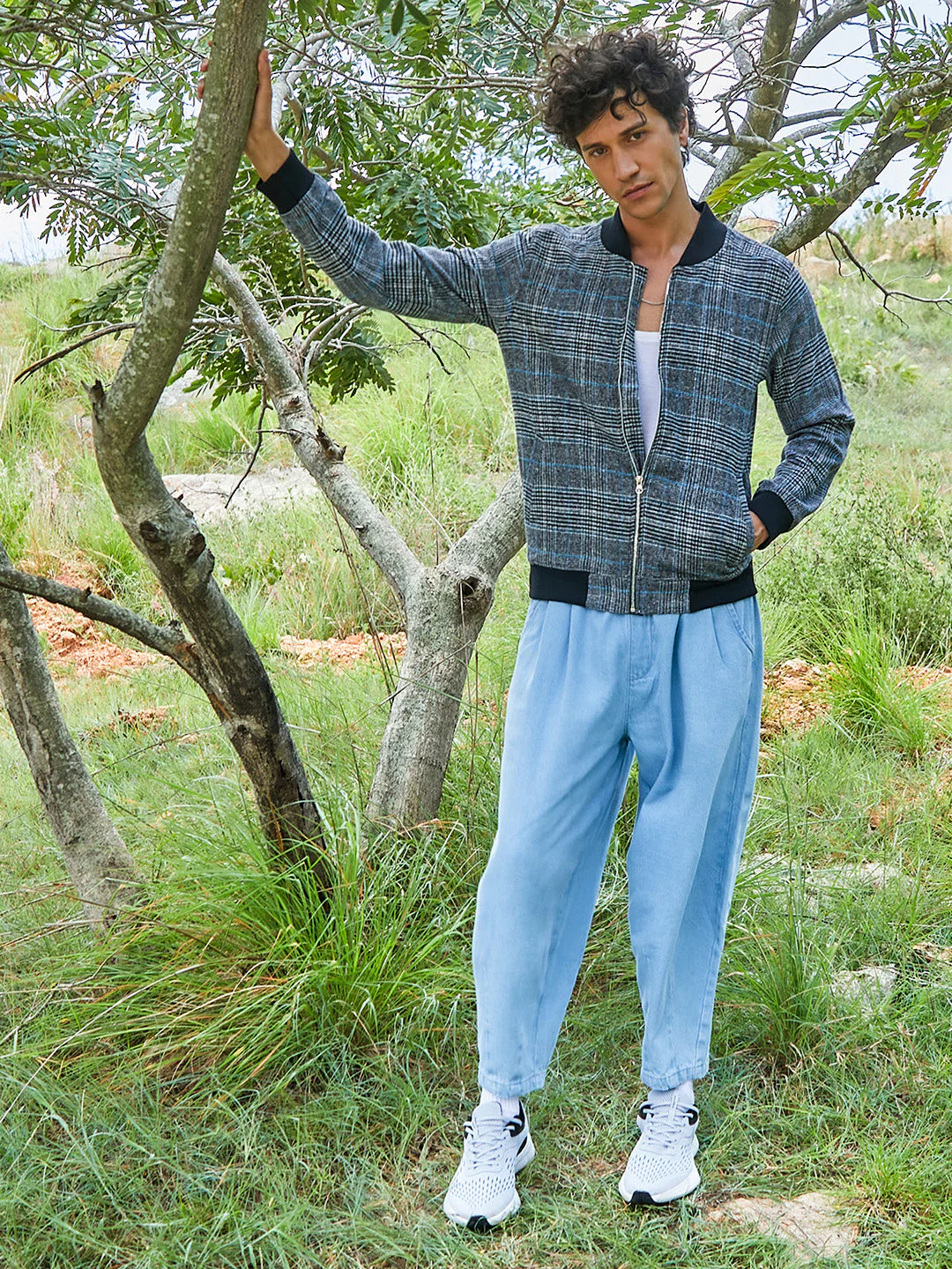 Tartan Plaid Jacket With Ribbed Hem - Image 5