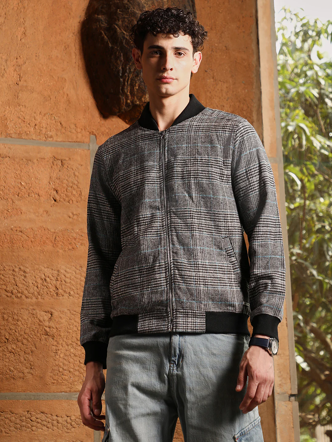 Tartan Plaid Jacket With Ribbed Hem - Image 8