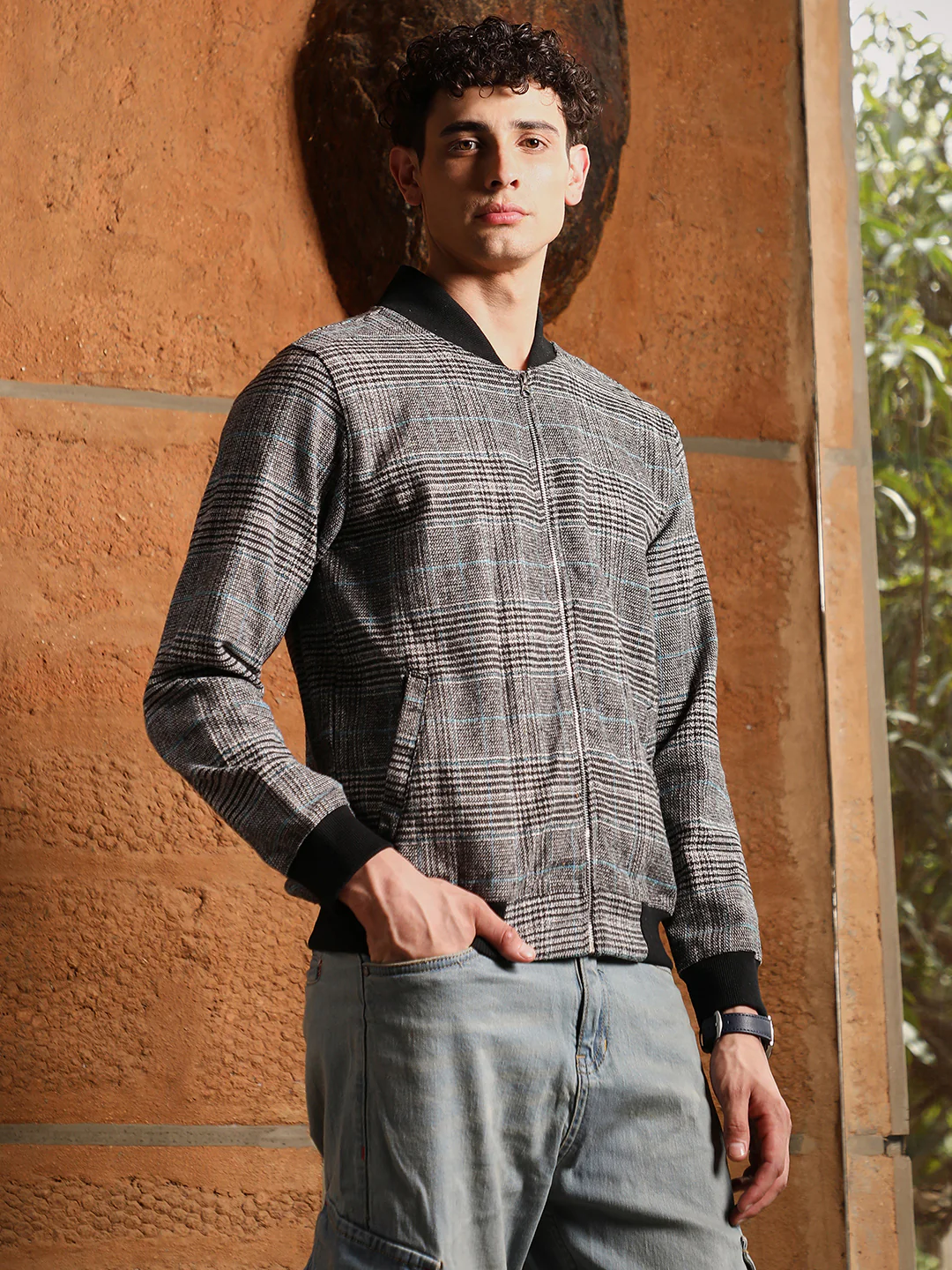 Tartan Plaid Jacket With Ribbed Hem - Image 9