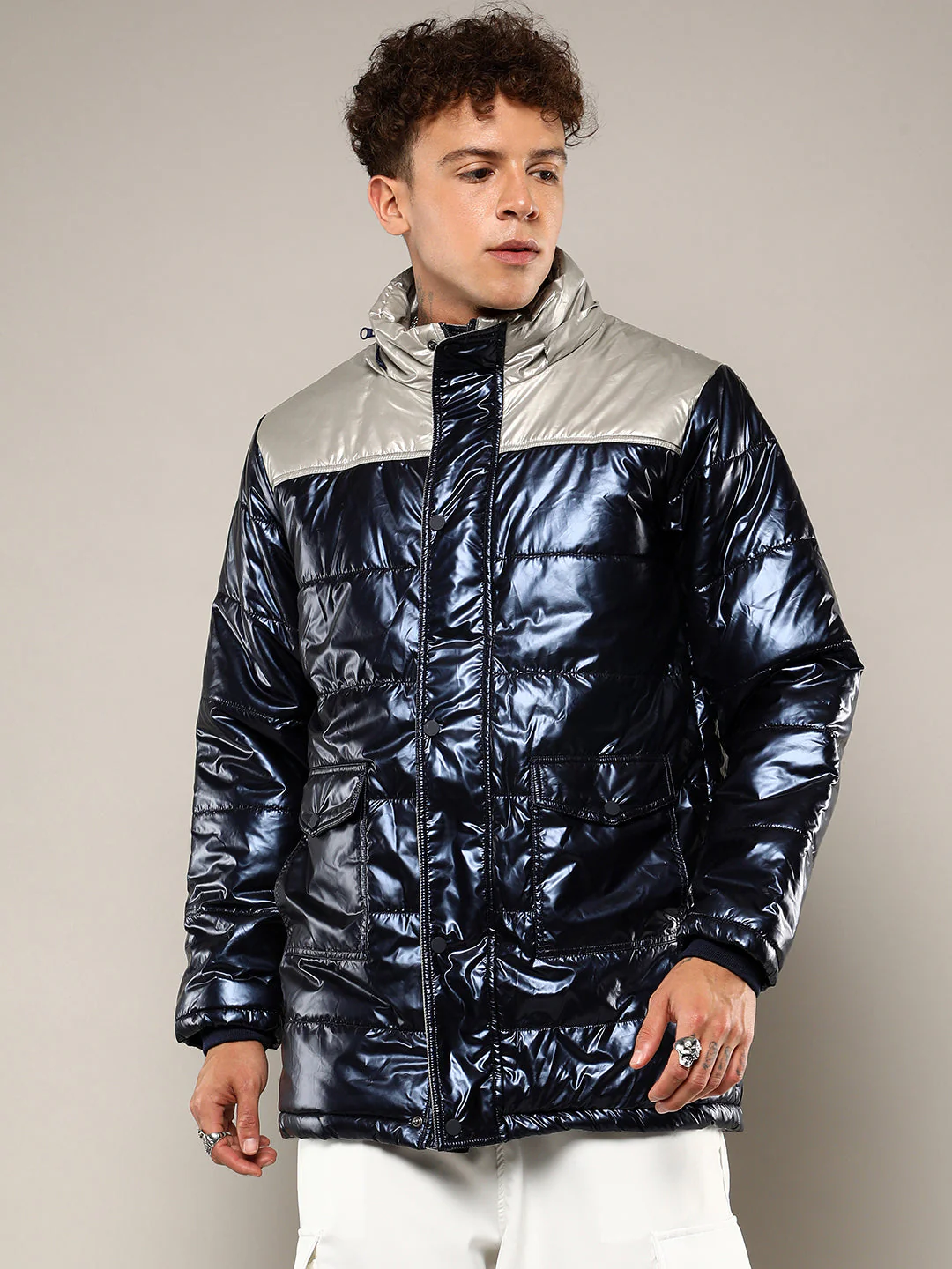 Zip-Front Puffer Jacket With Fur Detail - Image 2