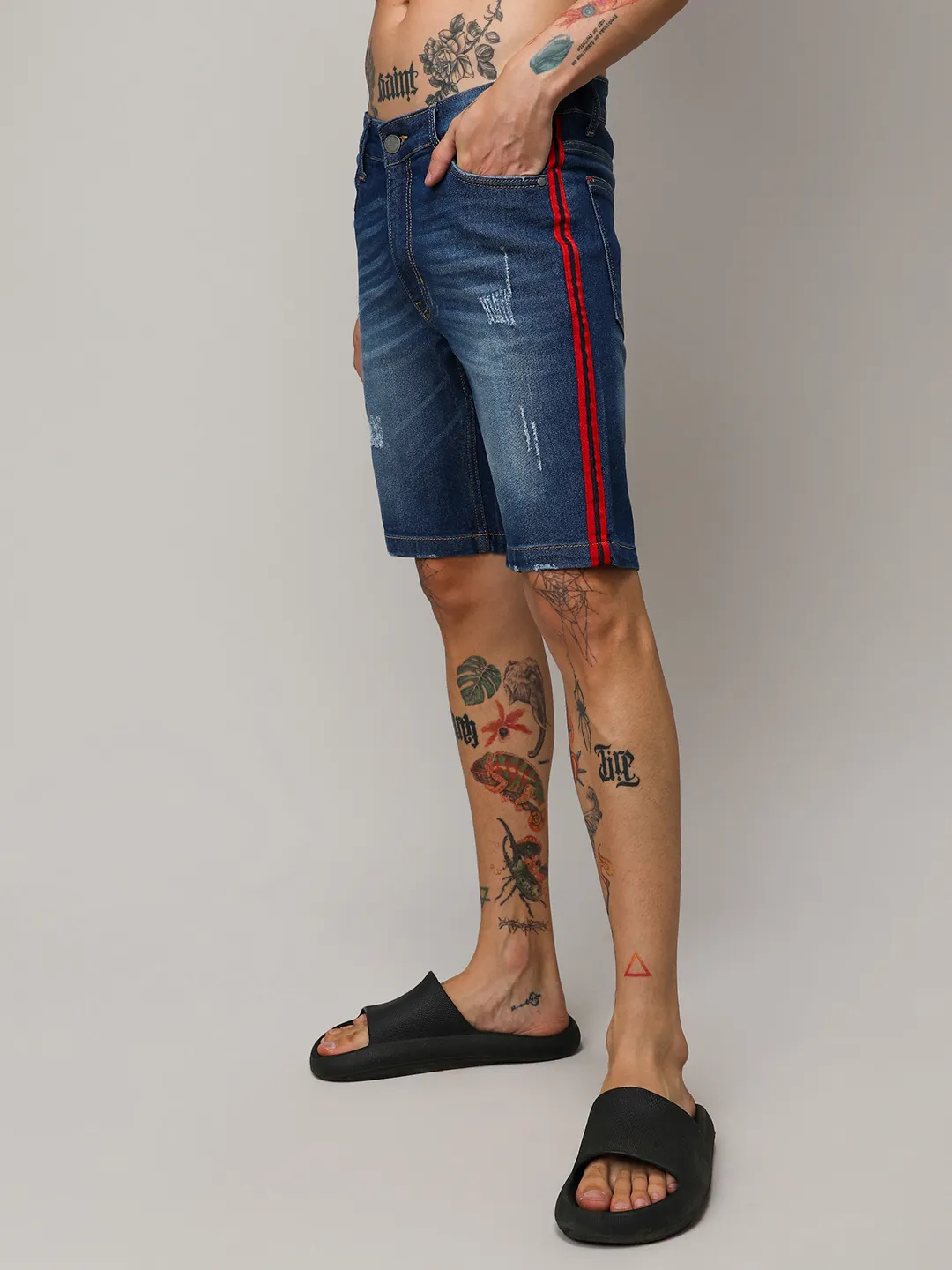 Contrast Side-Striped Denim Shorts - Image 3