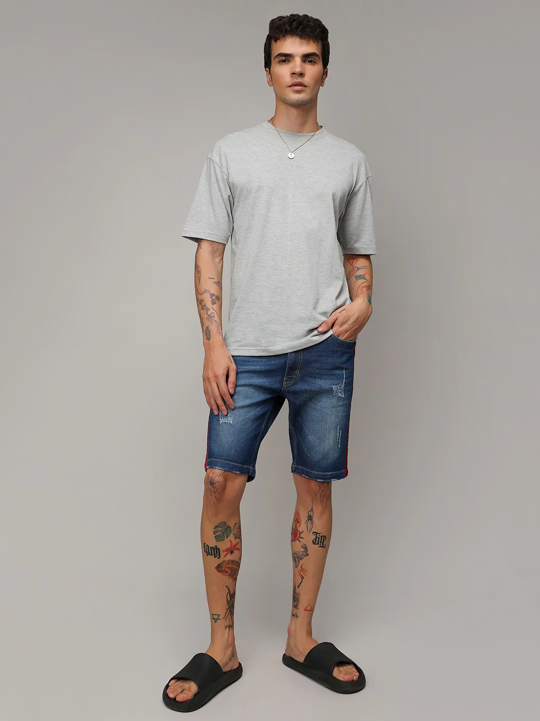 Contrast Side-Striped Denim Shorts - Image 5
