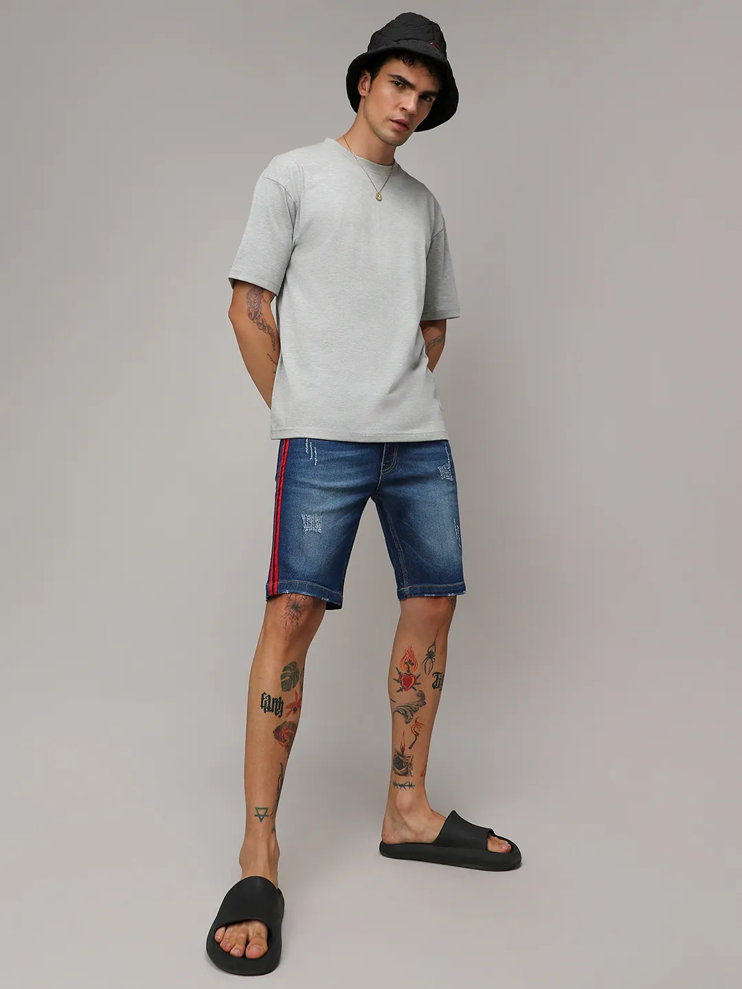 Contrast Side-Striped Denim Shorts - Image 6