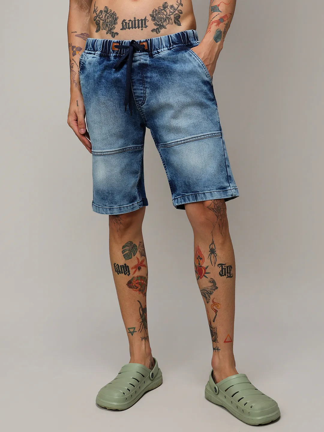 Contrast Stitch Denim Shorts - Image 2