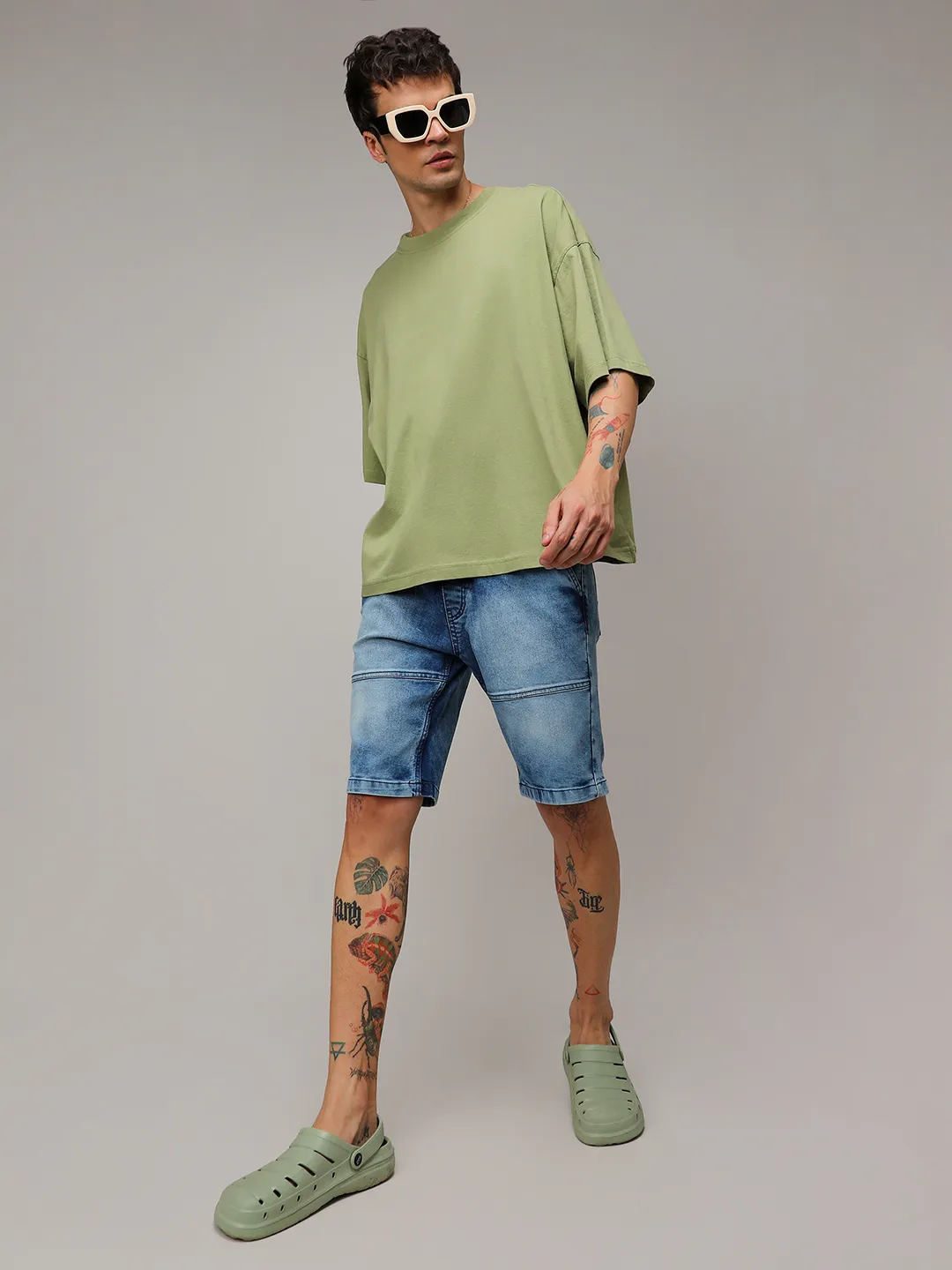 Contrast Stitch Denim Shorts - Image 6