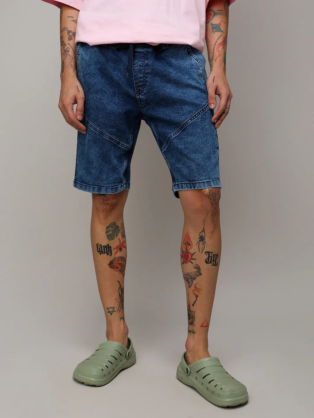 Contrast Stitch Denim Shorts - Image 2