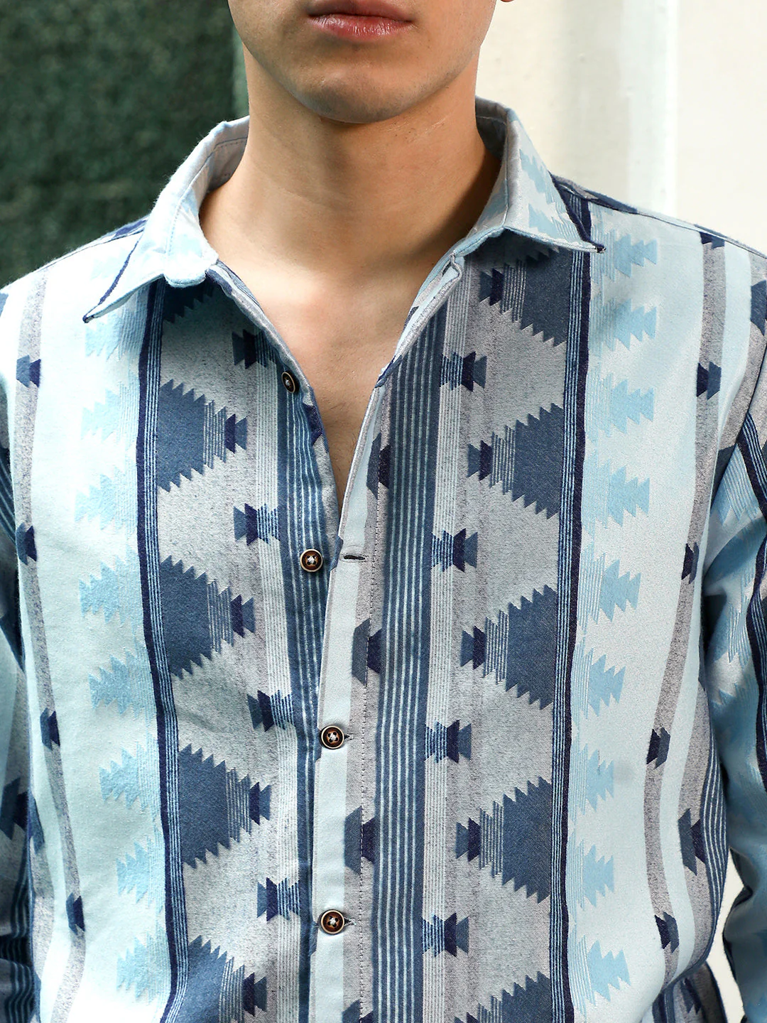 Blue Geometric Pattern Cotton Polyester Blend Full Sleeve Shirt - Image 6
