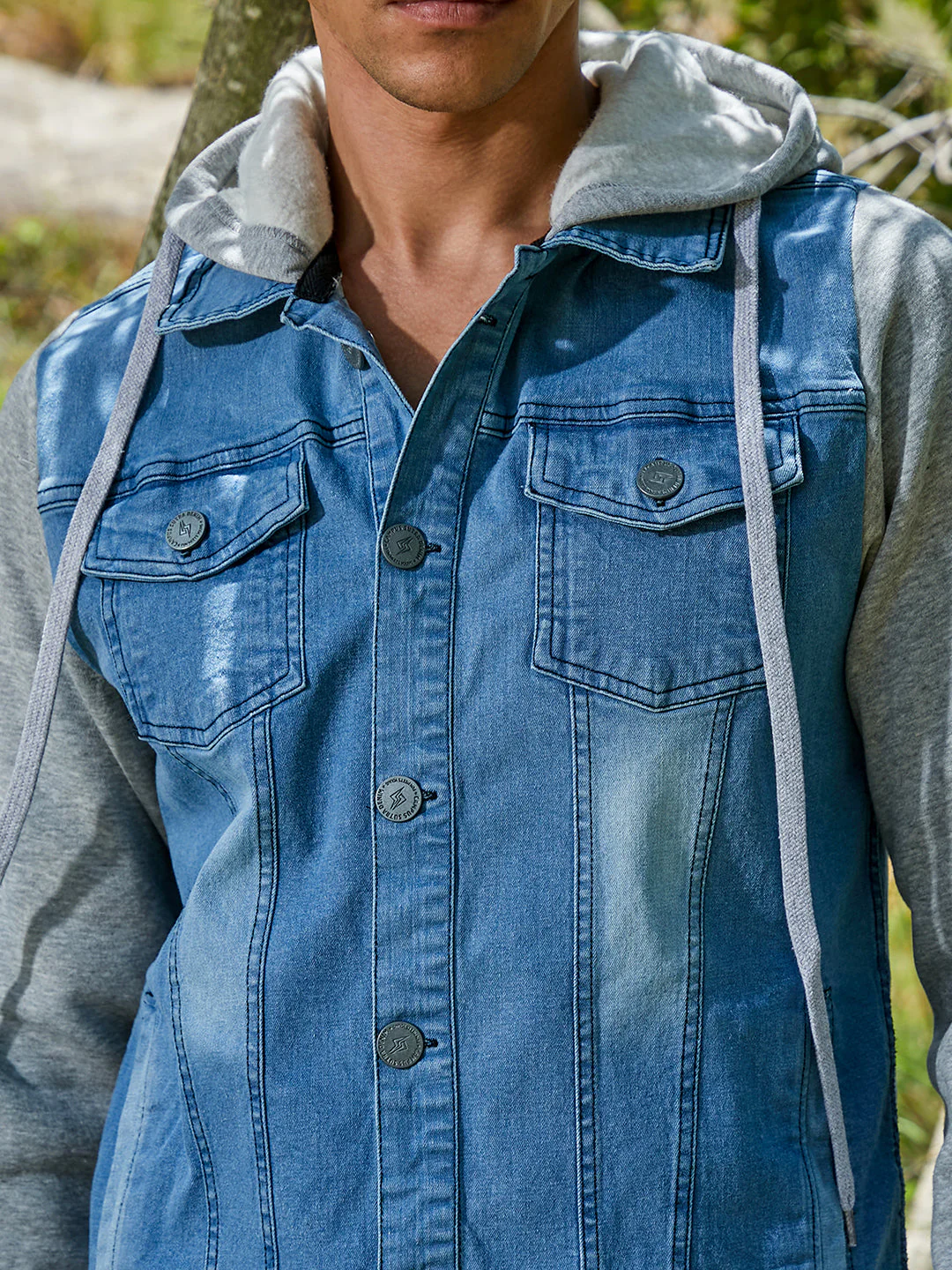 Light-Wash Denim Jacket With Sweatshirt Sleeve - Image 7