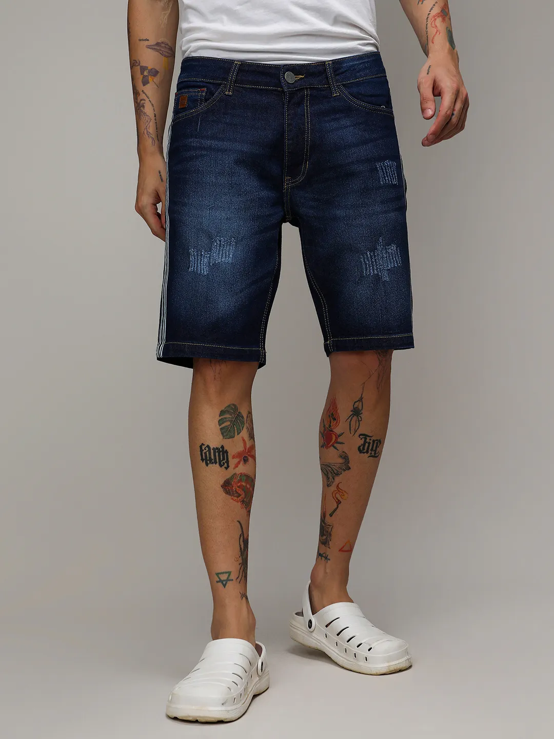Pencil Side-Striped Denim Shorts - Image 2