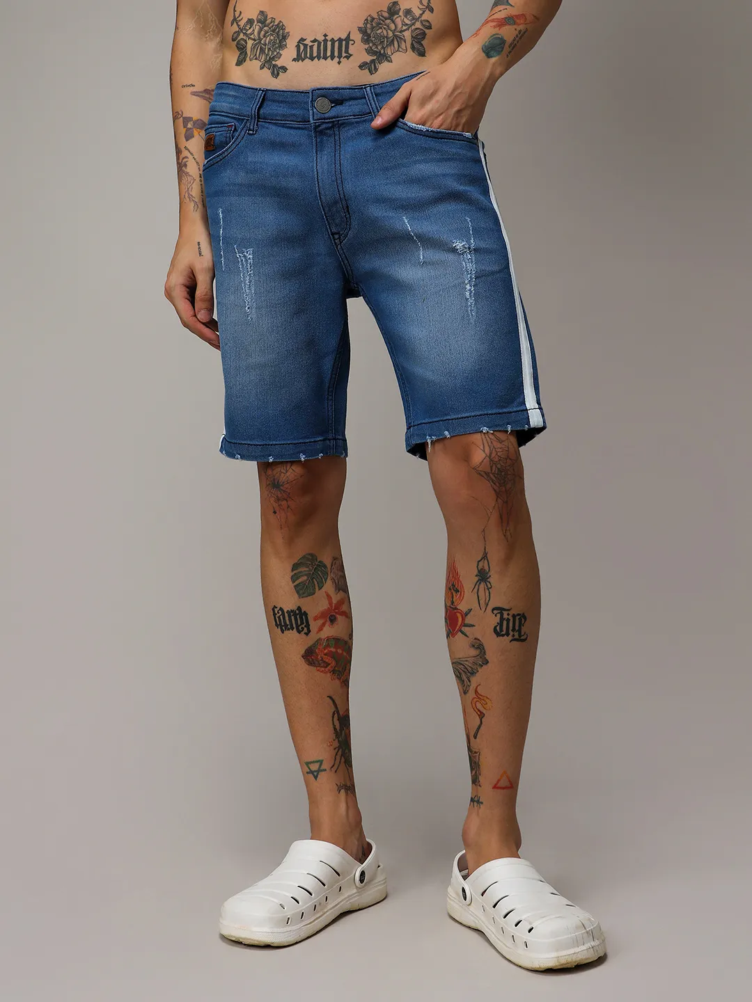 Pencil Side-Striped Denim Shorts - Image 2