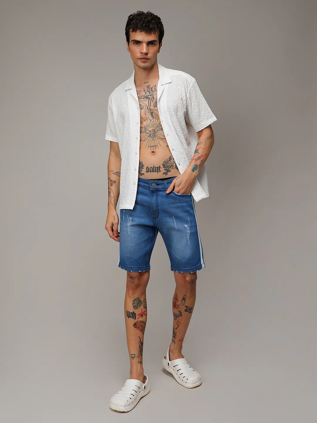 Pencil Side-Striped Denim Shorts - Image 5