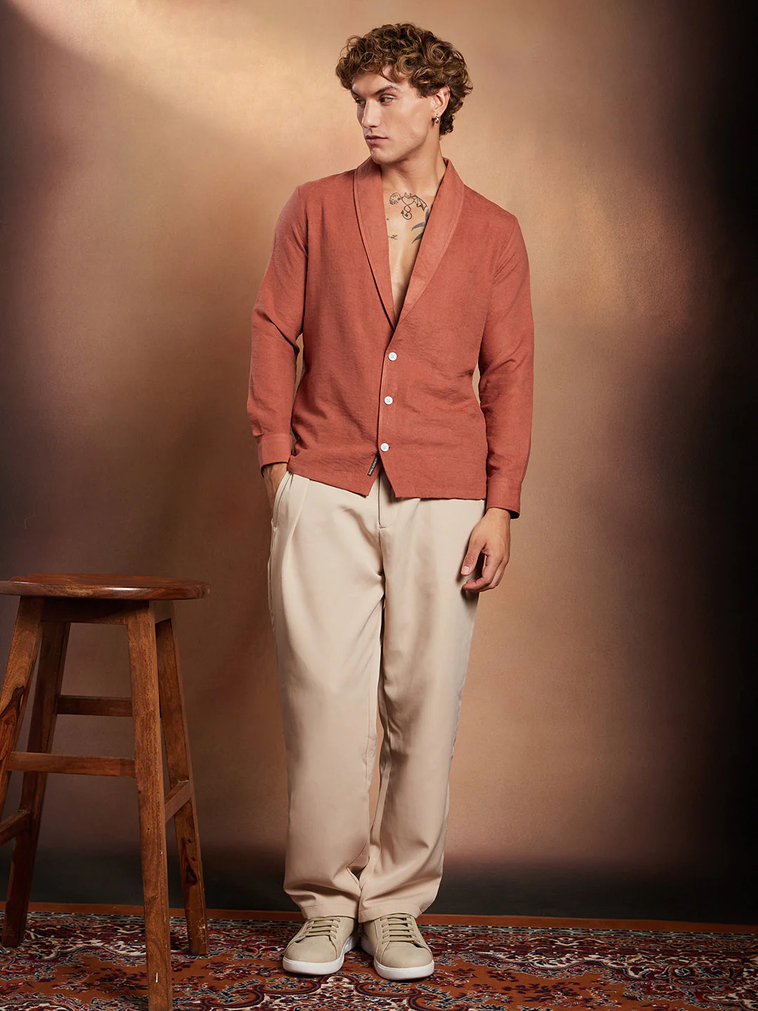 Solid Shawl Collar Oversized Shirt - Image 5