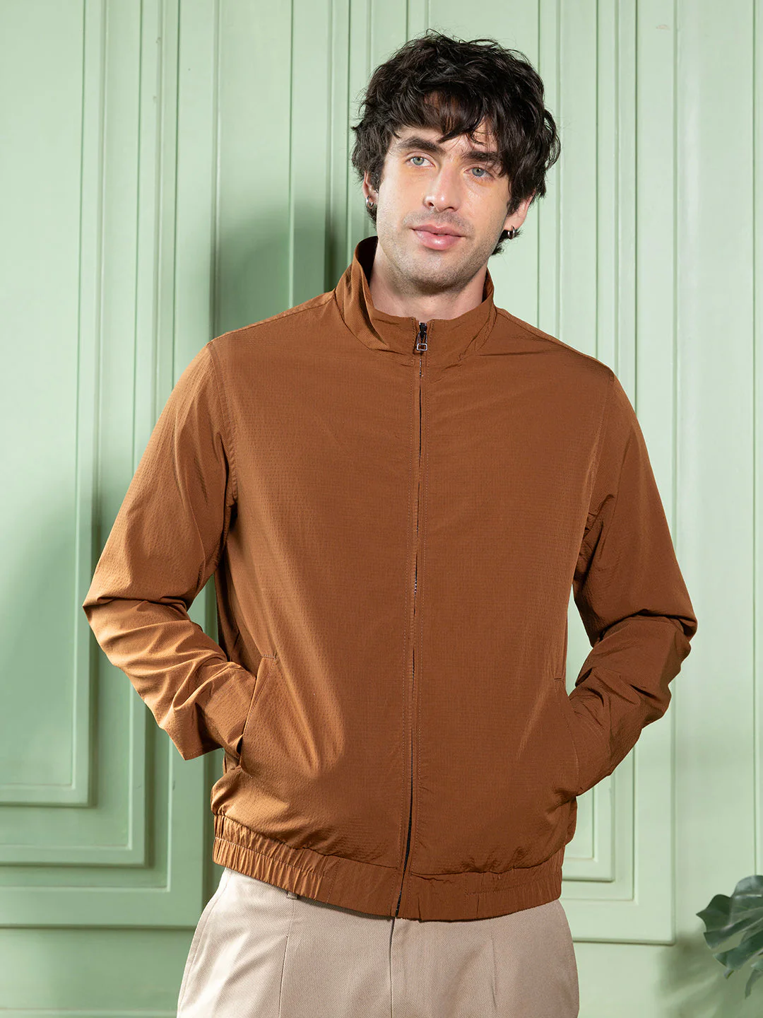 Solid-Textured Bomber Jacket - Image 2
