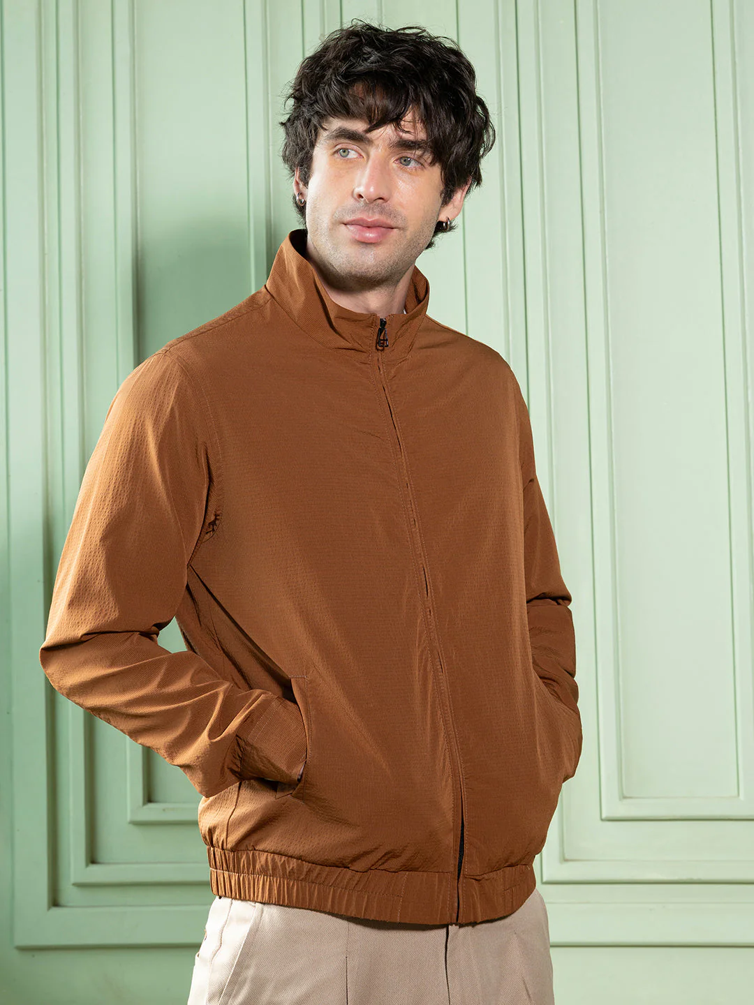 Solid-Textured Bomber Jacket - Image 3