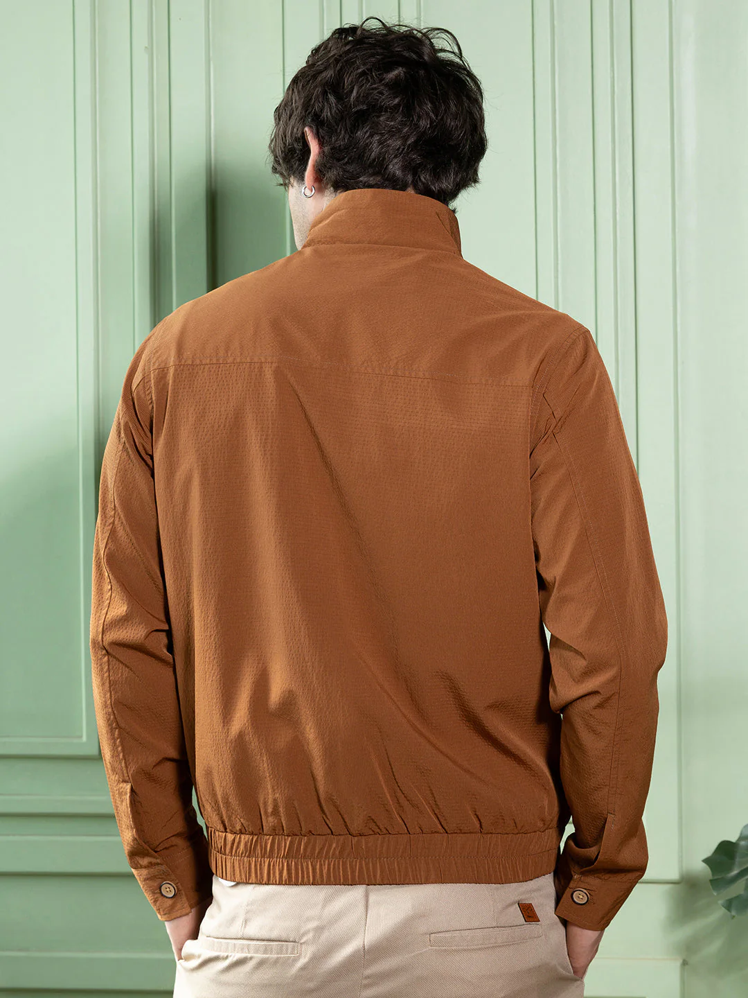 Solid-Textured Bomber Jacket - Image 4
